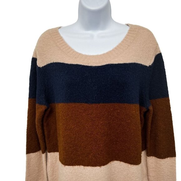 American Eagle Color Block Fuzzy Striped Cozy Long Sleeve Knit Sweater Top - Picture 3 of 6
